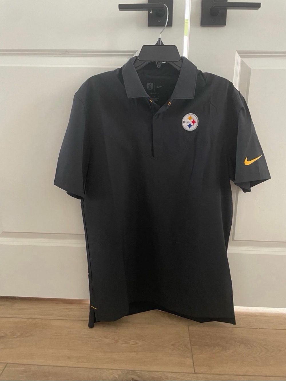 NFL Pittsburgh Steelers Black Dri Fit Polo with Gold Accents